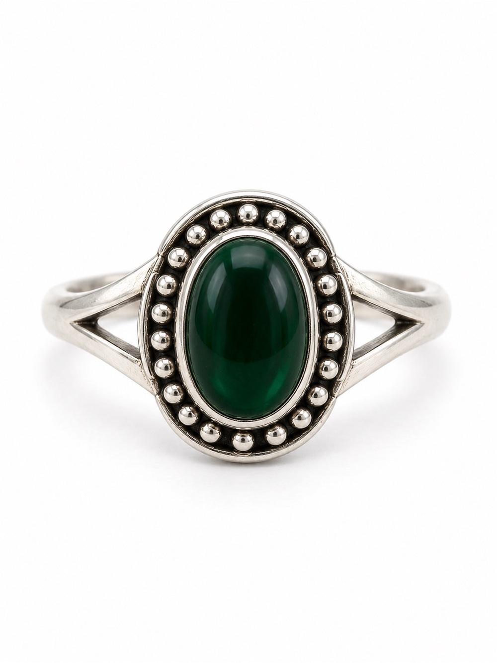 Green Chalcedony Beaded Oval Ring